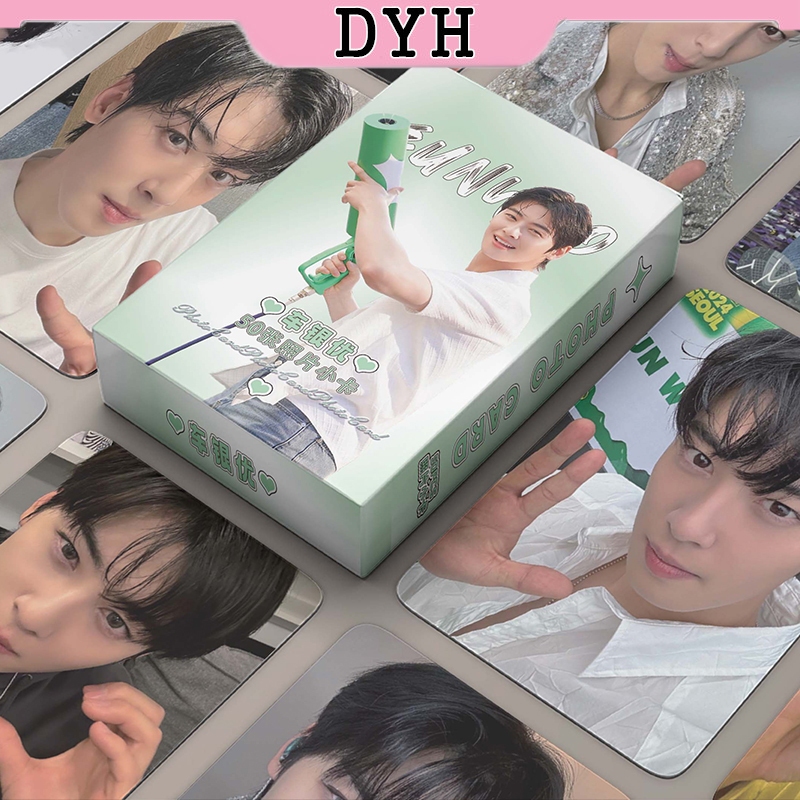 Dyh 50 ชิ้น/กล่อง Cha Eun Woo เลเซอร์โฮโลแกรม Photocards Holographic LOMO การ์ด KPOP อัลบั้ม