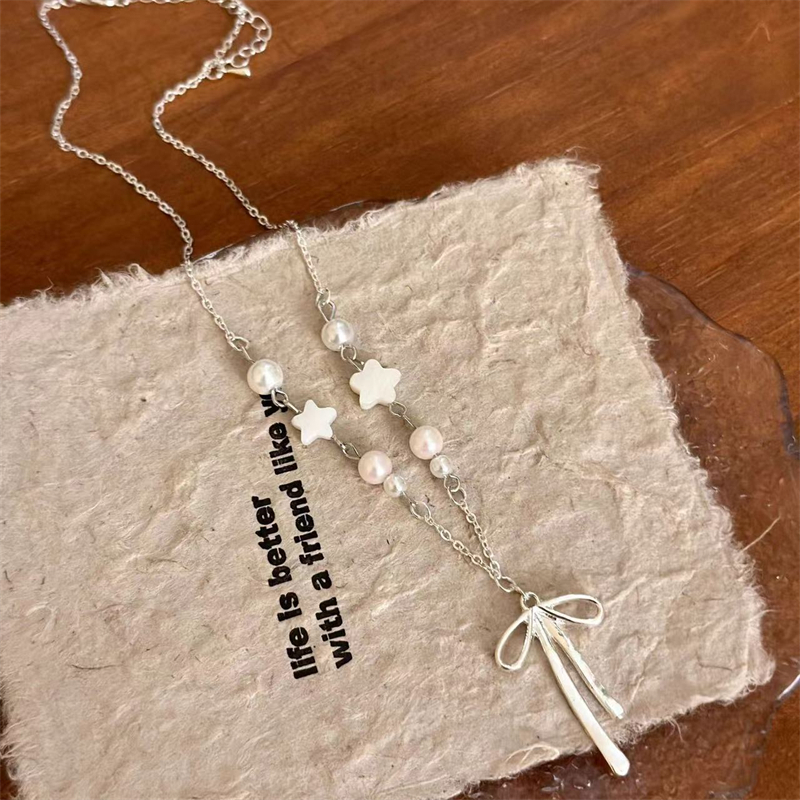 แฟชั่น Fairy Bow Star Pearl สร้อยคอพู่ Neckals สําหรับผู้หญิงของขวัญเครื่องประดับ