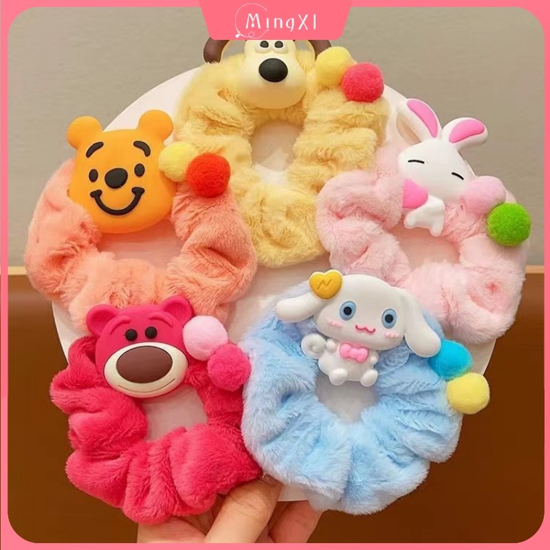 น่ารักสตรอเบอร์รี่หมี Scrunchies หญิงการ์ตูนตุ๊กตาหัวเชือกเครื่องประดับผม