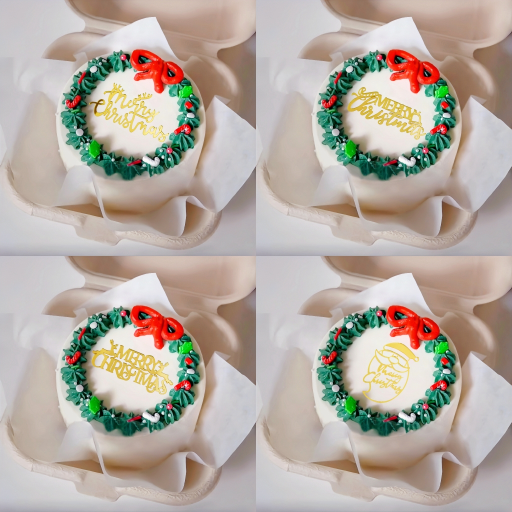 12 ชิ้น Merry Christmas เค้ก Toppers, ตัวอักษร Cursive ธีมคริสต์มาสเค้กอะคริลิค Topper, ด้านหน้าหรือด้านข้างเค้กตกแต่งสําหรับ Bento อุปกรณ์