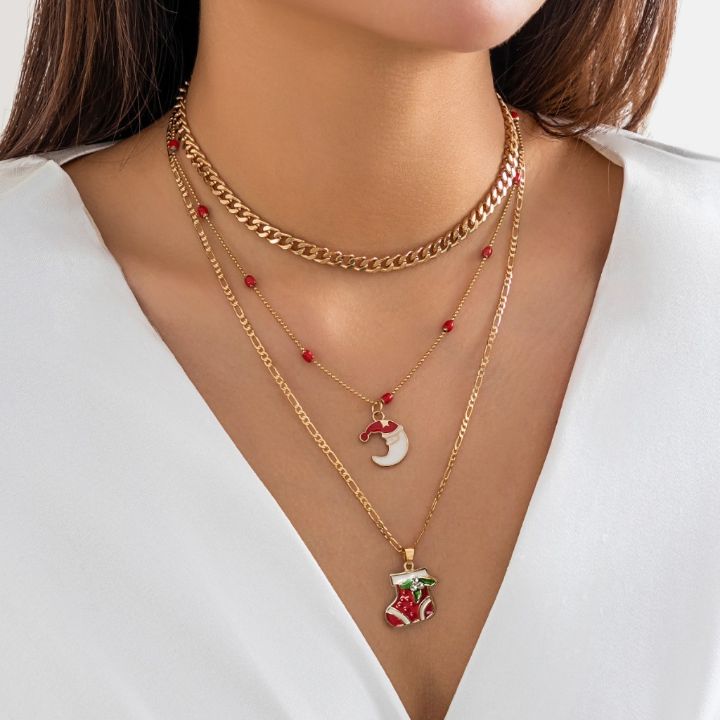 Merry Christmas สร้อยคอไข่มุกสีสัน Jingling Bell Santa Claus Xmas Tree จี้สร้อยคอผู้หญิงแฟชั่นเครื่องประดับ Xmas ของขวัญ Snowflake Crutches