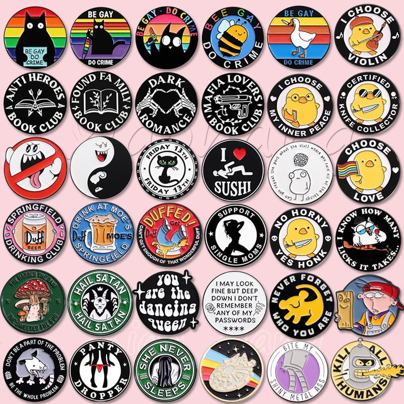 น่ารัก Bee Duck Cat เคลือบ Pin การ์ตูนสัตว์เข็มกลัดโลหะตลกรอบป้ายกระเป๋าเป้สะพายหลังอุปกรณ์เสริมของขวัญสําหรับเพื่อน