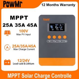 【ใหม่】PowMr 25A 35A 45A MPPT ตัวควบคุมเครื่องชาร์จพลังงานแสงอาทิตย์ 12V 24V ตัวควบคุมแผงโซลาร์เซลล์จอแสดงผล LCD โหมดควบคุมโหลดต่างๆรองรับแบตเตอรี่ลิเธียม