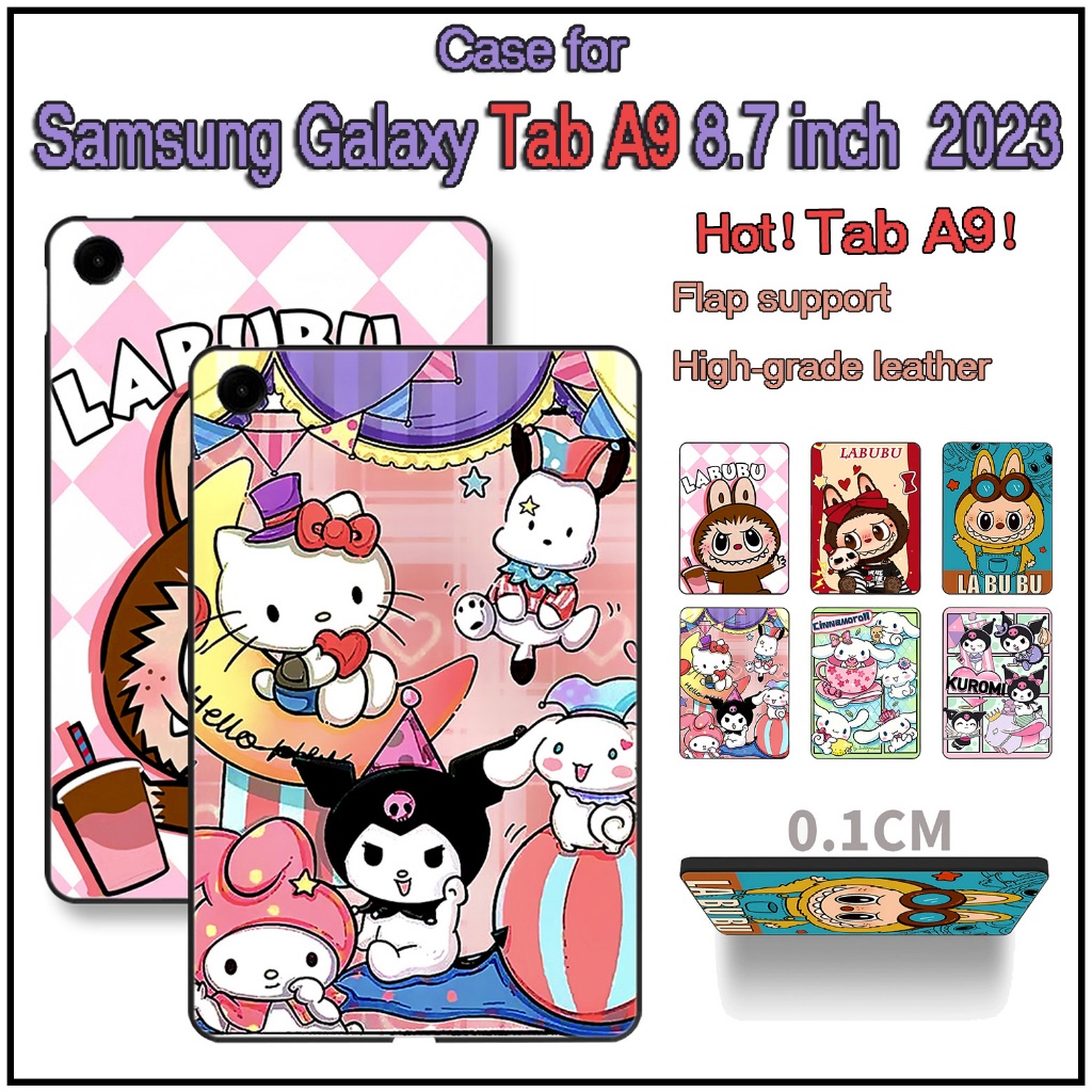 Flip Bracket Case สําหรับ Samsung Galaxy TAB A9 8.7 นิ้ว 2023 SM-X110 คุณภาพสูงหนังนุ่ม TPU วัสดุสบาย Drop และ Shock ลายการ์ตูนน่ารักรังผึ้ง Cooling