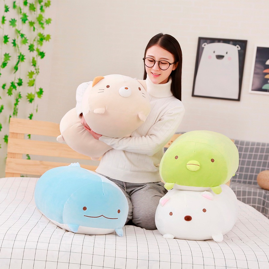 31/62/95 ซม.ตุ๊กตา Sumikko Gurashi หมีสีขาว Geen Penguin Blue Lizard แมวสีน้ําตาลตุ๊กตาของเล่นตุ๊กตาวันเกิดวาเลนไทน์ของขวัญ