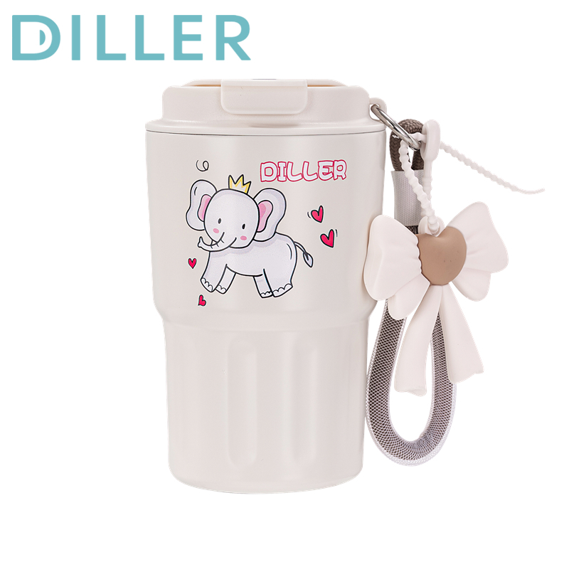 Diller Tumbler Thermos Mug สแตนเลสสูญญากาศฉนวนถ้วยกาแฟดื่มน่ารักช้างขวดน้ํา 340ml MLH9149