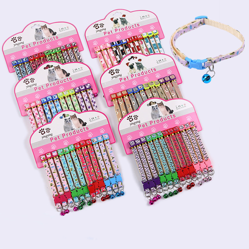 12 อิน 1 ปลอกคอกระดิ่งสัตว์เลี้ยง พิมพ์การ์ตูน ปรับได้ หัวเข็มขัด สร้อยคอแมว 6 สไตล์