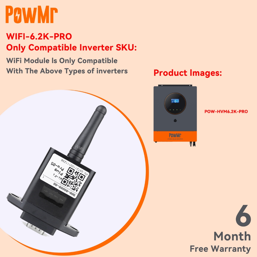 Powmr Wifi-6.2K-PRO โมดูลไร้สาย Wifi พร้อมรีโมทคอนโทรล Rs232 สําหรับพอร์ตอินเวอร์เตอร์พลังงานแสงอาทิตย์