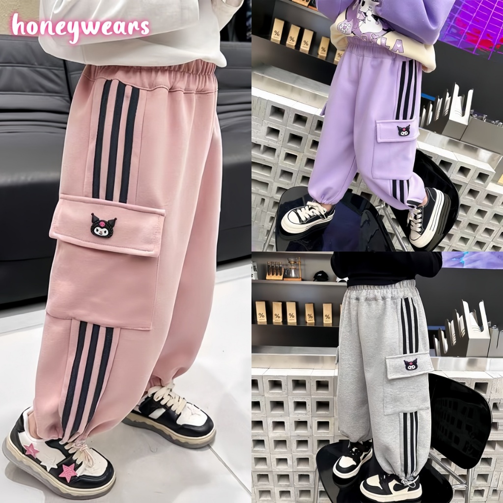 honeywears พร้อมส่ง กางเกงคาร์โก้เด็ก กางเกงรัดเท้า เอวยางยืด ทรงหลวม ลำลอง สไตล์เกาหลี ฤดูร้อน ไซส์ 100-150