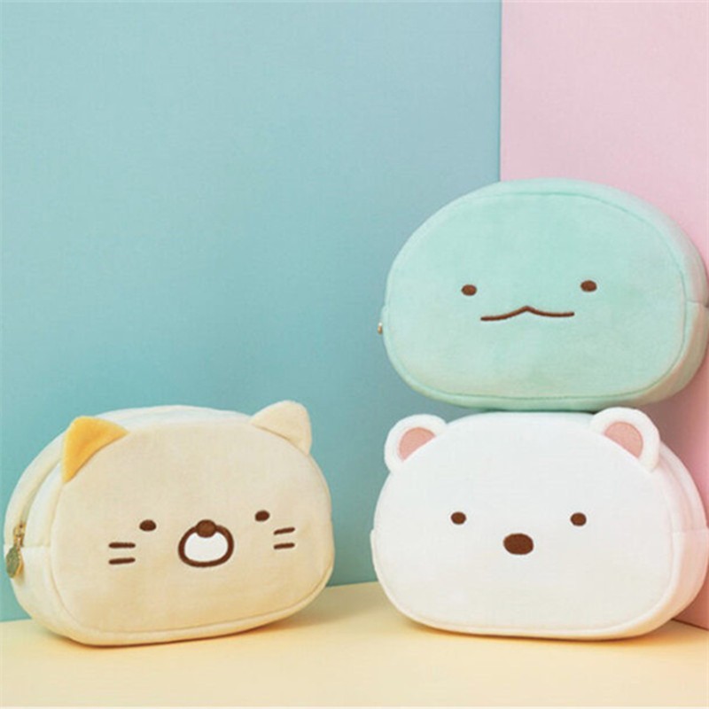 Sumikko Gurashi กระเป๋าแต่งหน้าตุ๊กตาจัดเก็บหมีแมว Kawaii น่ารักกระเป๋าเดินทางกระเป๋าเครื่องสําอาง M