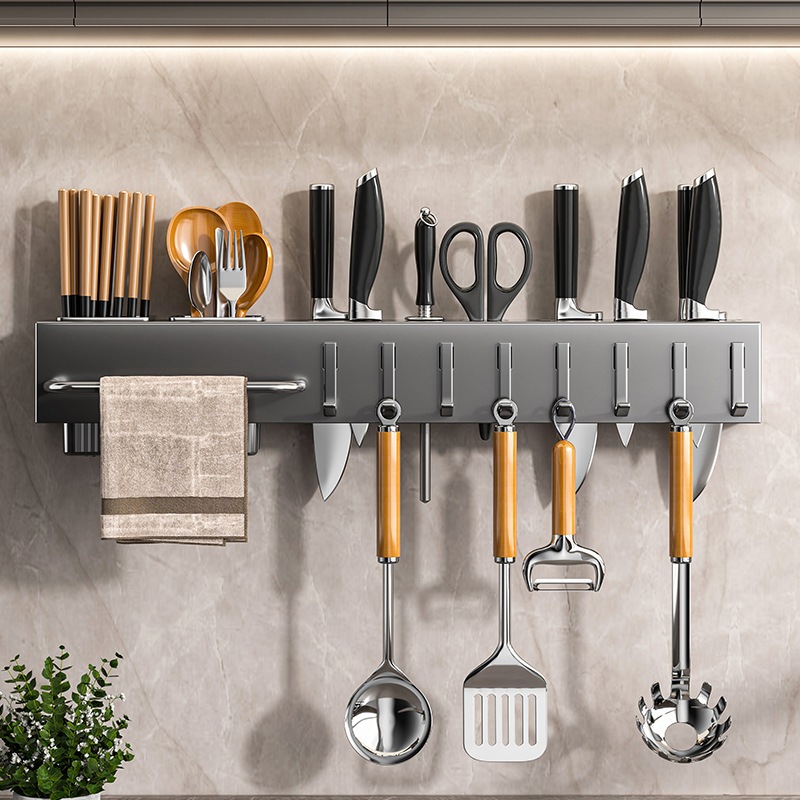 Carbon steel knife holder non perforated wall mounted, chopstick barrel, multifunctional tool storage rack, kitchen non perforated storage rack, hanging rack,ตะแกรง ลิ้นชัก,ที่เก็บมีดในครัว,ชั่นวางของ ครัว,ห้องครัว,ชั้นวางของ อเนกประสงค์,ชั้นวางในค