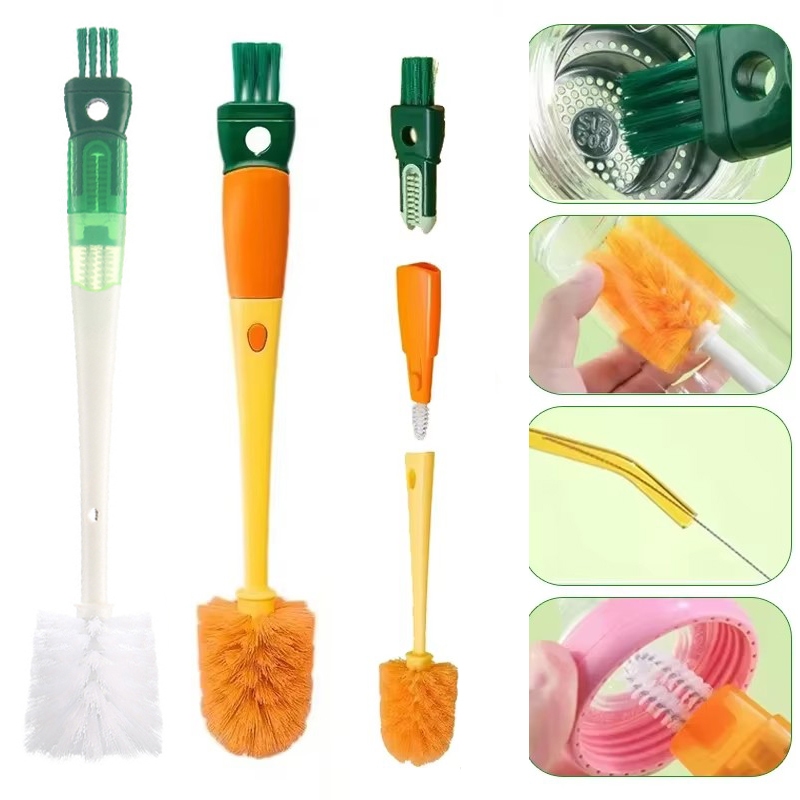 1/2ชิ้น5-ใน-1ขวดนมถ้วยปกแปรงฟางทําความสะอาดเครื่องมือ4-ใน-1มัลติฟังก์ชั่ด้ามยาวกาต้มน้ําทําความสะอาดแปรงขวดถ้วยปก