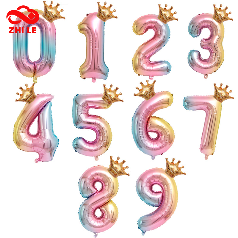 32นิ้วจํานวนบอลลูนอลูมิเนียมฟอยล์0ถึง9บิตบอลลูนฮีเลียมสุขสันต์วันเกิดสวัสดีปีใหม่งานแต่งงานตกแต่งมงกุฎตัวเลขอายุลูกโป่งไล่โทนสีสี
