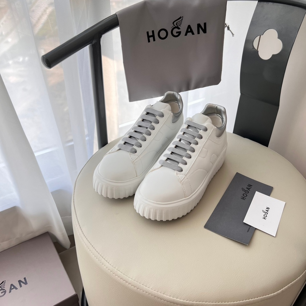 Hogan 2024 สไตล์ใหม่แฟชั่นสบาย Color-Blocking รองเท้าผ้าใบ Panda รองเท้ารองเท้าลําลอง