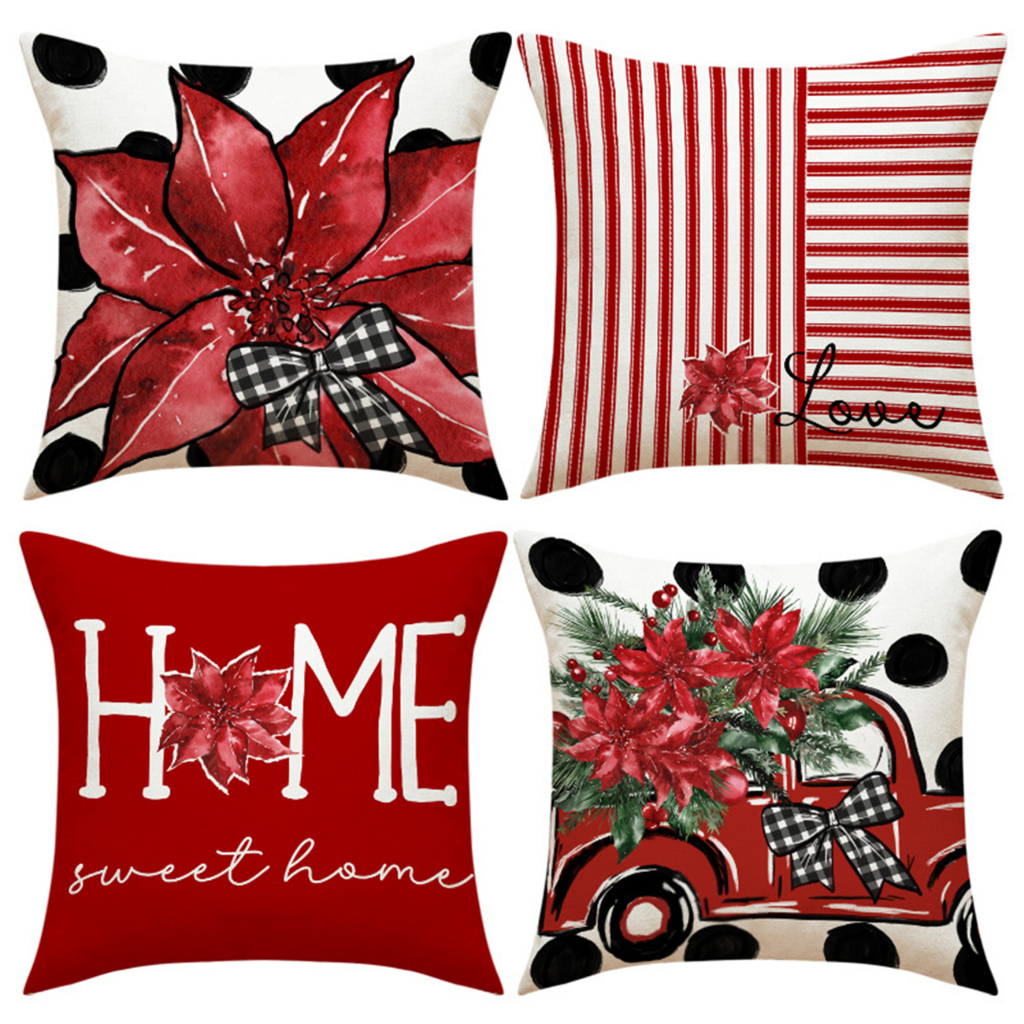 70×70.60×60.50×50.45×45.40×40.ปลอกหมอนผ้าฝ้ายผ้าลินินคริสต์มาสสีแดง Xmas ตกแต่งบ้านโซฟาผ้าปูที่นอนเบาะรองนั่งของขวัญ