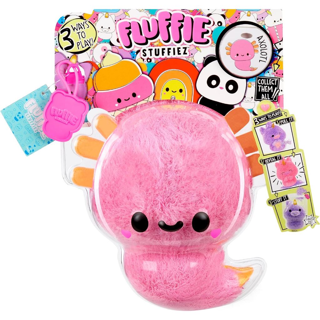Fluffie Stuffiez Axolotl Small Collectible Feature Plush - Surprise Reveal Unboxing with Huggable AS