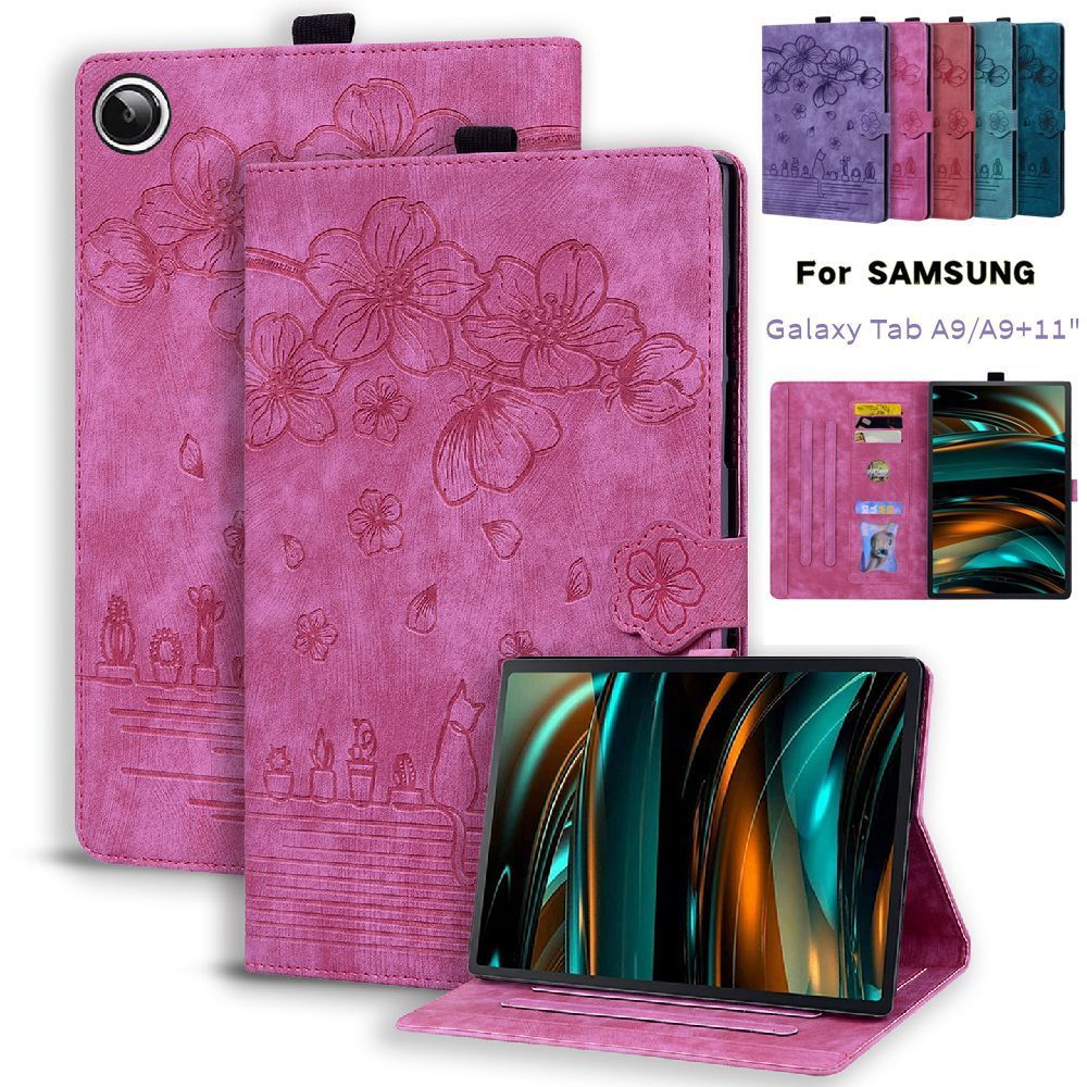 เคสฝาพับ Samsung Galaxy Tab A9+5G 11 นิ้ว เคส SM-X216B A9 8.7 "เคสแท็บเล็ต แฟชั่นลายนูนปกหนังที่เก็บการ์ดซิลิโคนอ่อนนุ่ม TPU ฝาหลังกันกระแทกขาตั้งเคสป้องกัน
