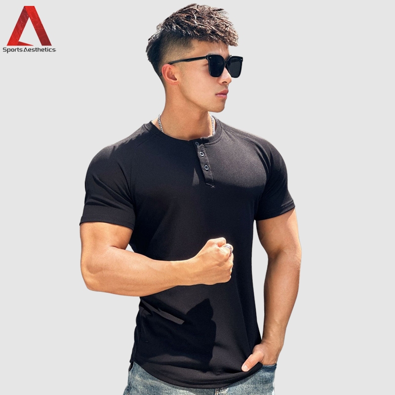 เสื้อยืดลําลอง แขนสั้น ลายทาง สําหรับผู้ชาย เหมาะกับการวิ่ง ออกกําลังกาย
