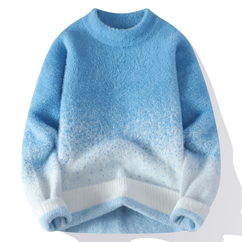 เสื้อกันหนาวผู้ชาย ลําลองแขนยาวไล่โทนสีถักเสื้อกันหนาวผู้ชายรอบคอเสื้อกันหนาวแนวโน้มเยาวชนเสื้อกันหนาวฤดูใบไม้ร่วงฤดูหนาวเสื้อกันหนาวหัว