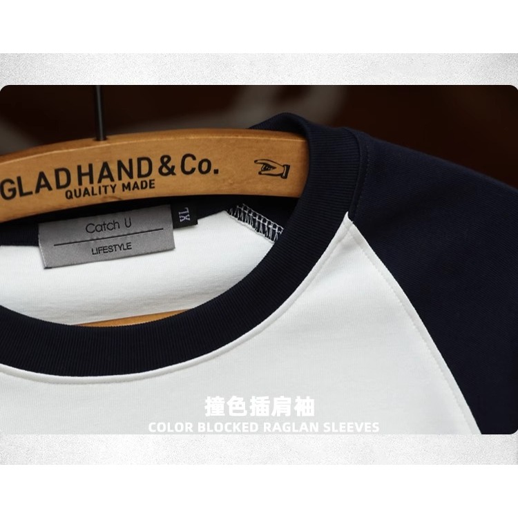 ผ้าฝ้ายแท้หนัก 300ก สไตล์ญี่ปุ่นความคมชัดสี แร็กแลน แขนยาวเสื้อยืดผู้ชายหลวมรุ่นพื้นฐาน ย้อนยุค จุดต่ําสุด เสื้อฤดูใบไม้ร่ - รูปที่ 7