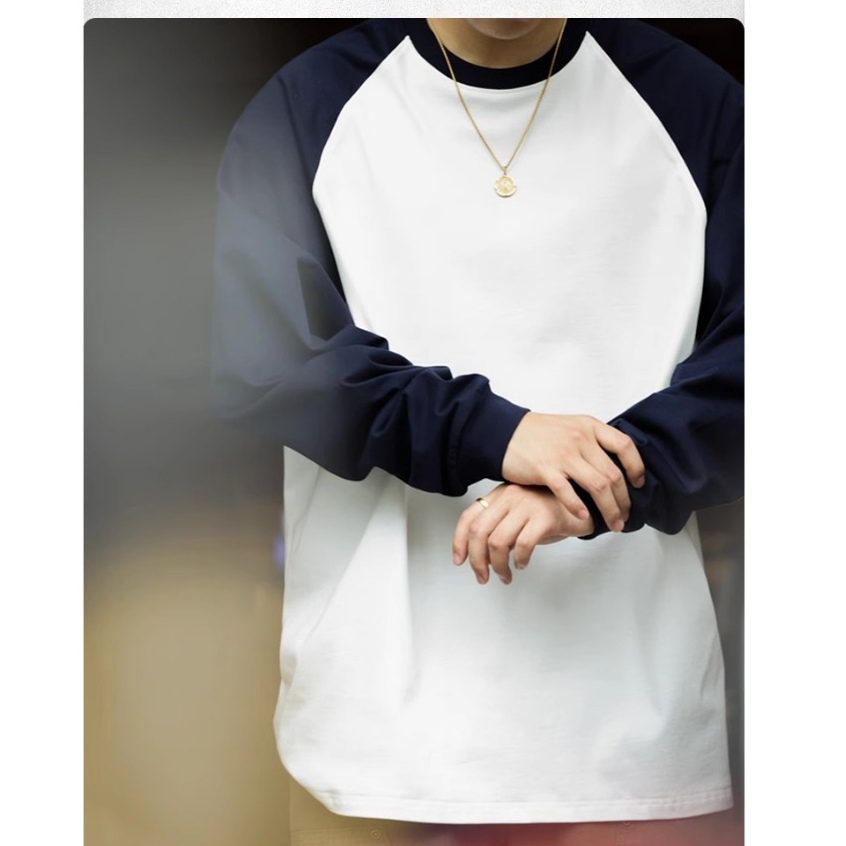 ผ้าฝ้ายแท้หนัก 300ก สไตล์ญี่ปุ่นความคมชัดสี แร็กแลน แขนยาวเสื้อยืดผู้ชายหลวมรุ่นพื้นฐาน ย้อนยุค จุดต่ําสุด เสื้อฤดูใบไม้ร่ - รูปที่ 5