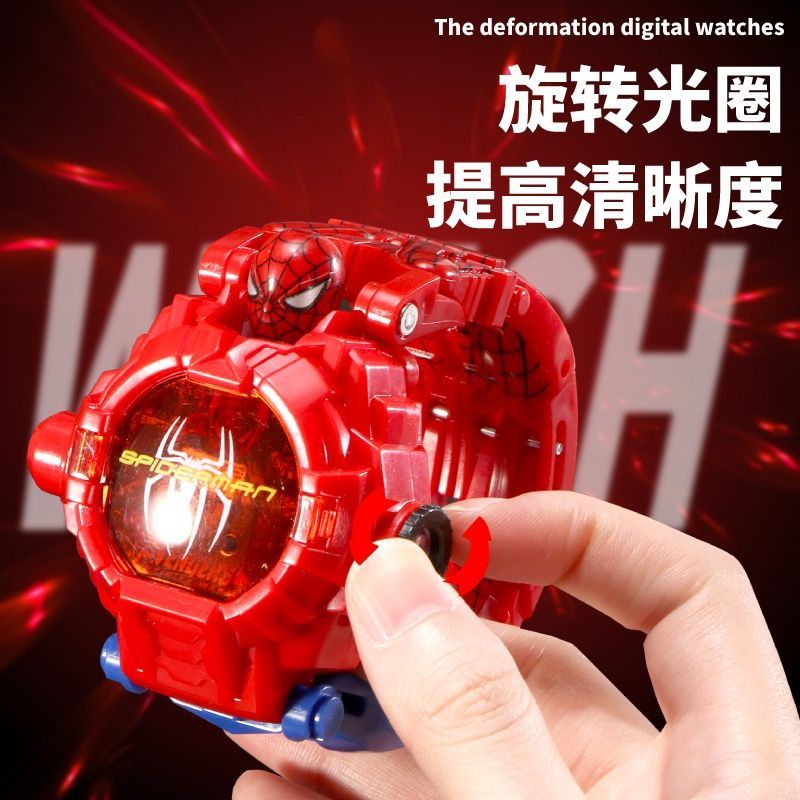 [Marvel Heroes Deformation Projection นาฬิกาอิเล็กทรอนิกส์] วัสดุ ABS 24 ชนิดของวีรบุรุษฉาย Transformable Heroes Ultraman Spiderman Iron Man กัปตันอเมริกา Thanos Superman Transformers นาฬิกาเด็กอิเล็กทรอนิกส์ของขวัญวันเกิด