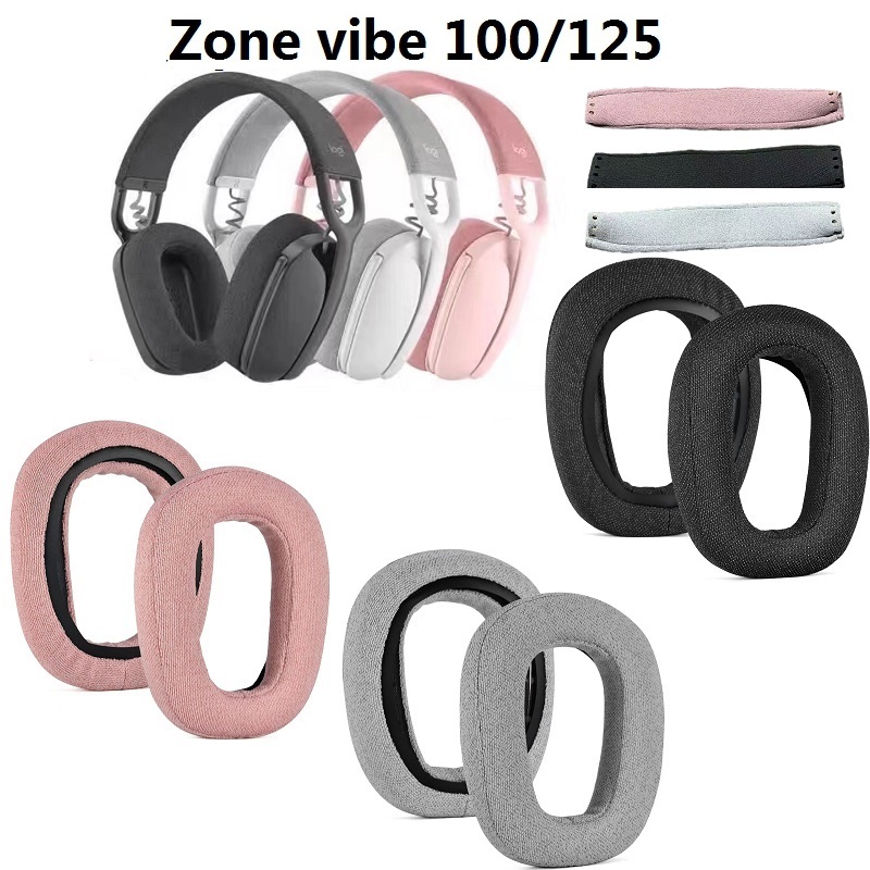 แผ่นรองหูฟังต้นฉบับสําหรับ Logitech Zone Vibe 100/125, ที่ครอบหู/ที่ปิดหูทดแทน, หมอนหู, สายคาดศีรษะ