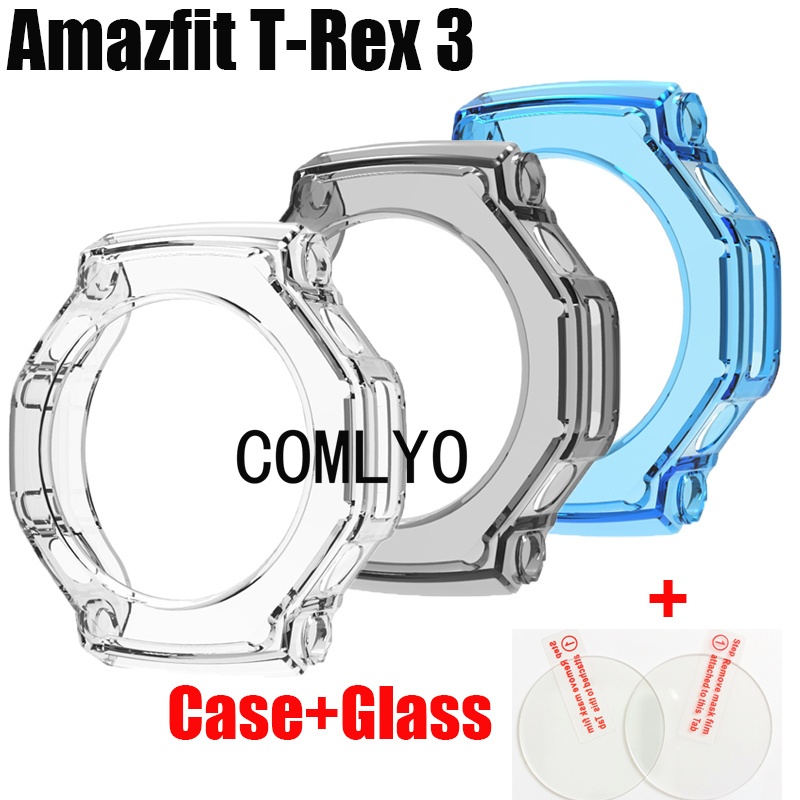 สําหรับ Amazfit T-rex 3 สมาร์ทนาฬิกากรณี T rex 3 ป้องกันกันชนนุ่มครึ่ง TPU Clear ฝาครอบแก้วป้องกันหน้าจอฟิล์ม