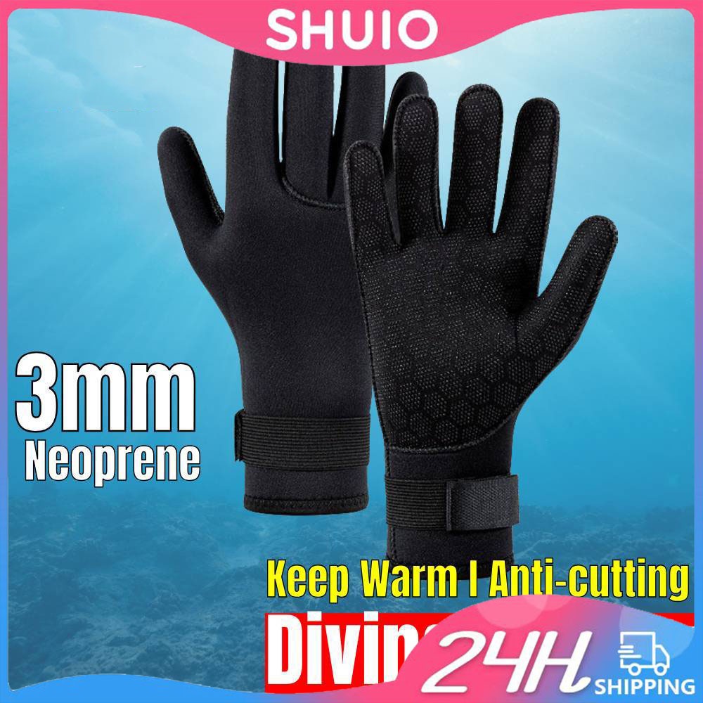 Shuio 3 มม.ถุงมือดําน้ํา Neoprene สําหรับดําน้ําตื้นดําน้ําท่องพายเรือคายัคและกิจกรรมน้ําทั้งหมดสําหรับผู้ชายและผู้หญิง