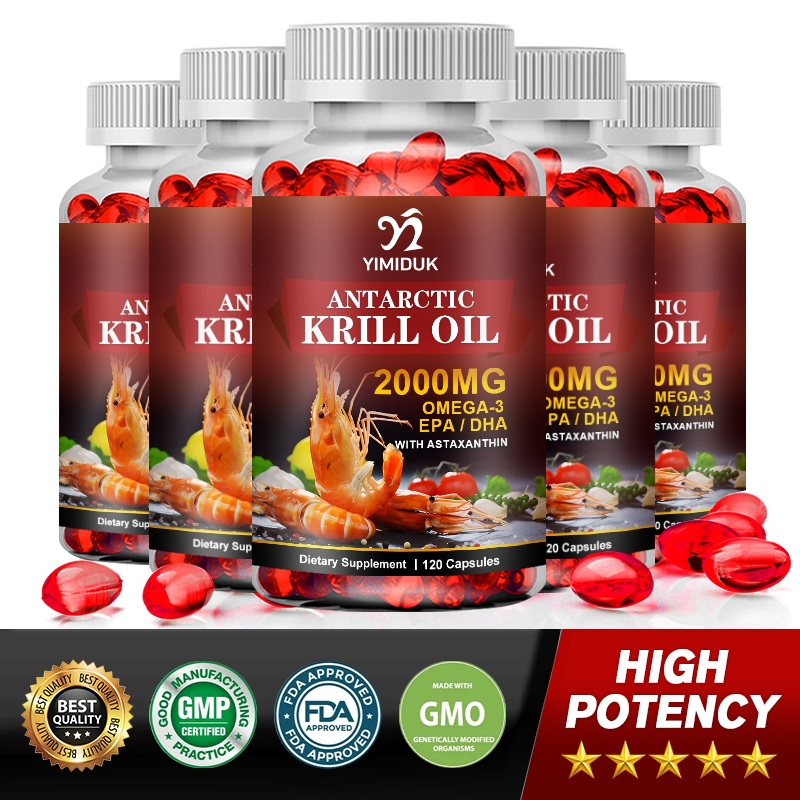 แอนตาร์กติก Krill Oil 2000Mg Phospholipid Omega-3 EPA & DHA Phospholipids และ Astaxanthin สําหรับ Joint, Brain, Immune และ Cardiac Support Diet