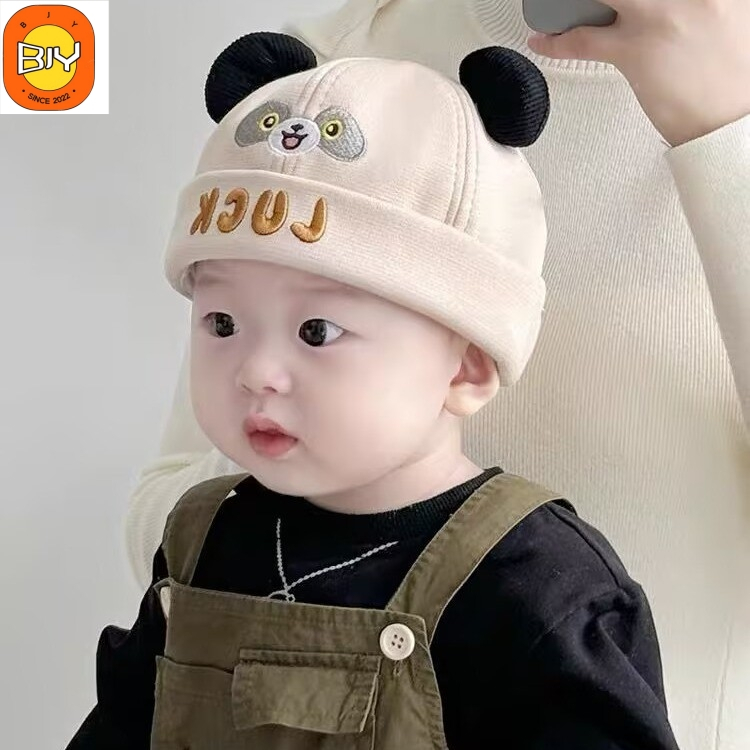 Bjy สไตล์ใหม่ 2024luck Letter Beige สีน้ําตาลสีชมพู Bear Shape Landlord หมวก 0-12 เดือนหมวกเด็ก