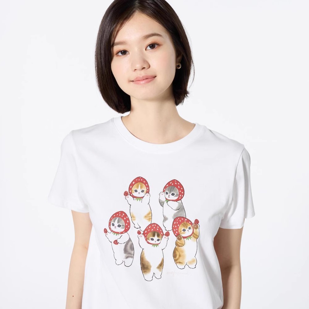 Uniqlo Womens Parent Child UT Mofusand เสื้อยืดพิมพ์ลายแขนสั้นแมวน่ารัก 476175