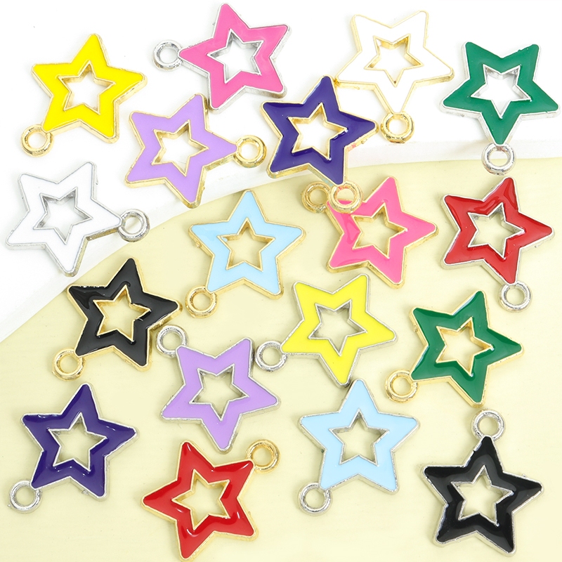 10ชิ้นแฟชั่นmulticolor Hollow Pentagramเคลือบหยดน้ํามันCharms Dopamineเครื่องประดับอุปกรณ์เสริมอเนกประสงค์ที่เรียบง่ายสร้อยคอสร้อยข้อมือต่างหูห่วงโซ่โทรศัพท์DIYรูปดาวจี้โลหะผสม
