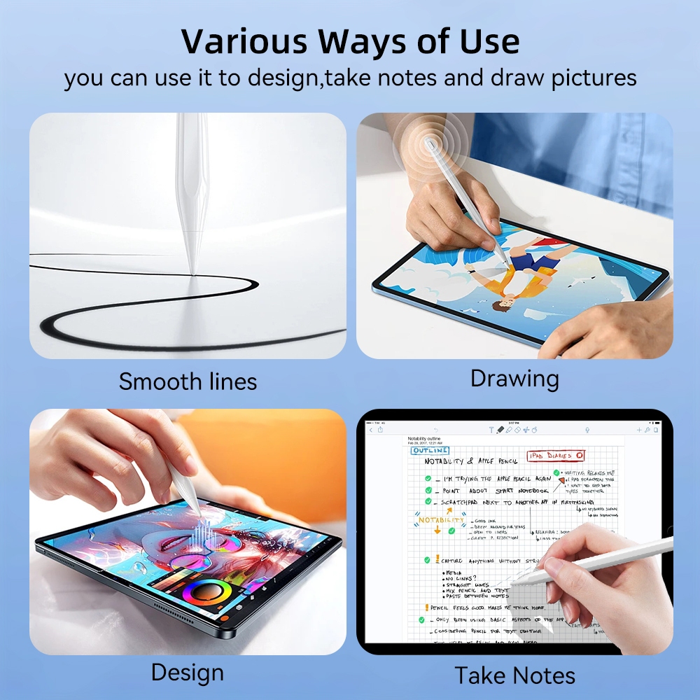 ปากกาสไตลัสสําหรับ iPad 11th A16 2025 Pro 11 Air 6th 11 13 M2 M3 Pro 12.9 13 Air 4 Air 5 3 Gen 7 8 9 6 10th Mini 7 6 5 2018-2024 ดินสอพร้อมการปฏิเสธฝ่ามือ - รูปที่ 4
