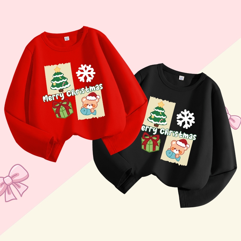 Wgq เสื้อยืดแขนยาวเด็กผู้ชายเสื้อเชิ้ตแขนยาวผ้าฝ้าย 100% สไตล์ฤดูใบไม้ร่วงฤดูใบไม้ผลิพร้อมพิมพ์คริสต์มาส