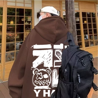 【ไซซ์ M-8xl】เสื้อแจ็กเก็ตกันหนาว แขนยาว มีฮู้ด ผ้าฝ้าย ผ้ากํามะหยี่ แบบสวมหัว พิมพ์ลายการ์ตูนกราฟฟิติ ตัวอักษร แฟชั่นคู่รัก สําหรับผู้ชาย และผู้หญิง