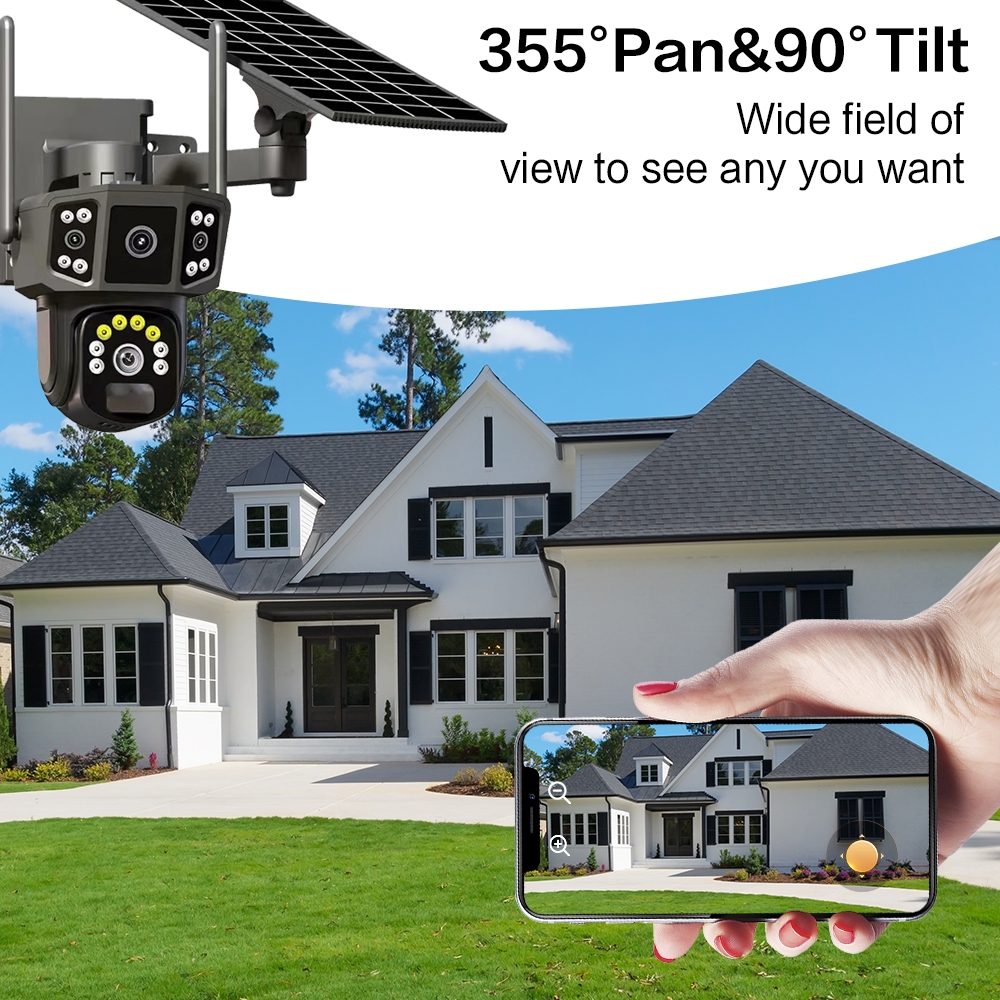 LLSEE V380 4G-WIFI 12MP กล้อง 6K 18LED แบตเตอรี่พลังงานแสงอาทิตย์แบบไร้สาย 12 ล้านพิกเซลกล้องเลนส์คู่