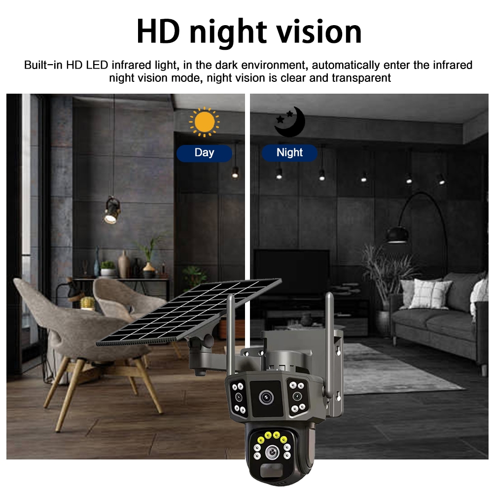 LLSEE V380 4G-WIFI 12MP กล้อง 6K 18LED แบตเตอรี่พลังงานแสงอาทิตย์แบบไร้สาย 12 ล้านพิกเซลกล้องเลนส์คู่