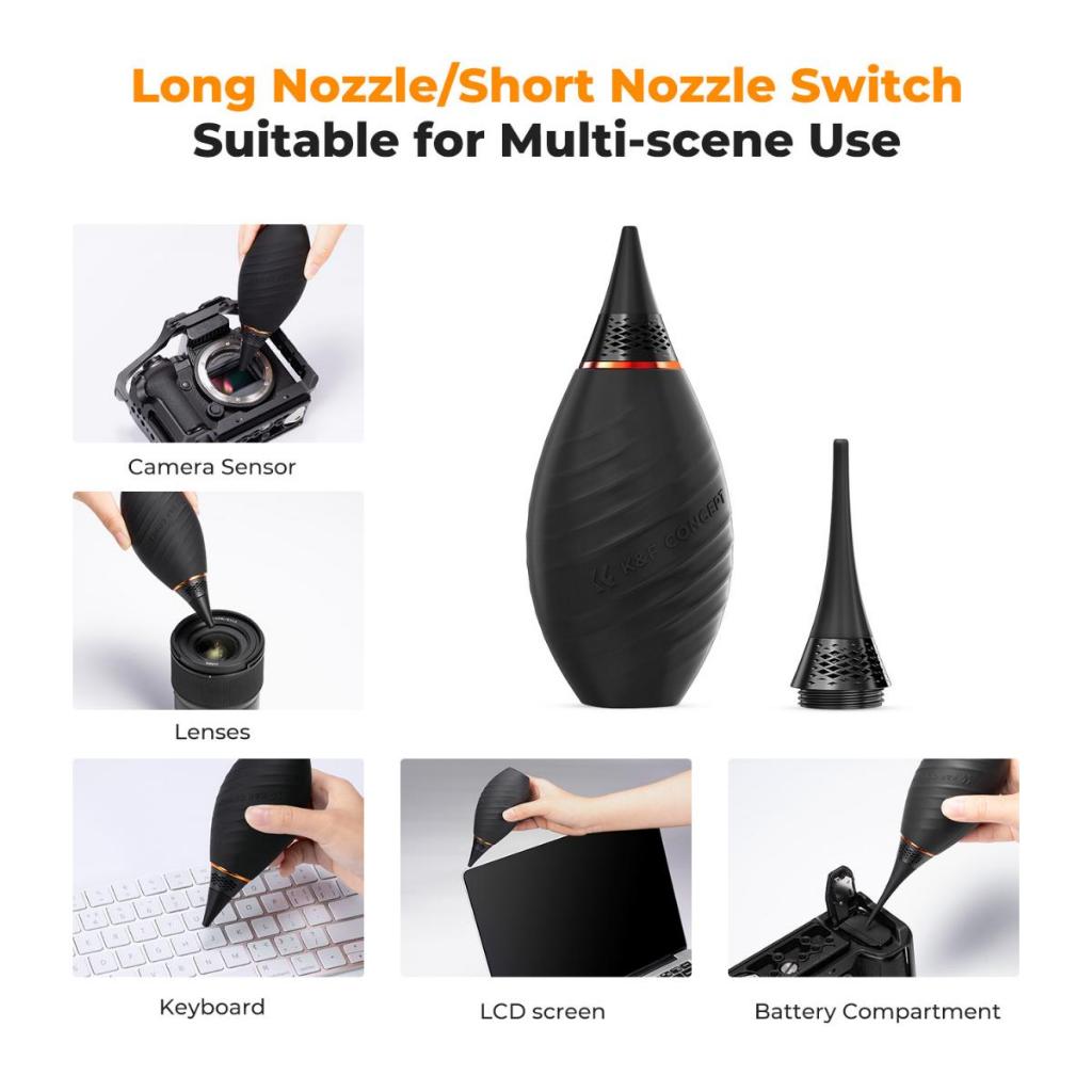 K&f Concept Air Blower หัวฉีดยาว/การออกแบบสวิตช์หัวฉีดสั้น, Single Air Intake เลนส์กล้อง, สําหรับเซ็นเซอร์เลนส์ SLR ดิจิตอลหน้าจอ LCD เครื่องดนตรีคีย์บอร์ด Tel