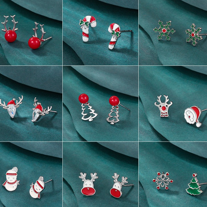 Merry Christmas ต่างหู Elk Red Apple Snowflakes Xmas Tree ต่างหูสําหรับผู้หญิงแฟชั่นเครื่องประดับของขวัญ Santa Claus