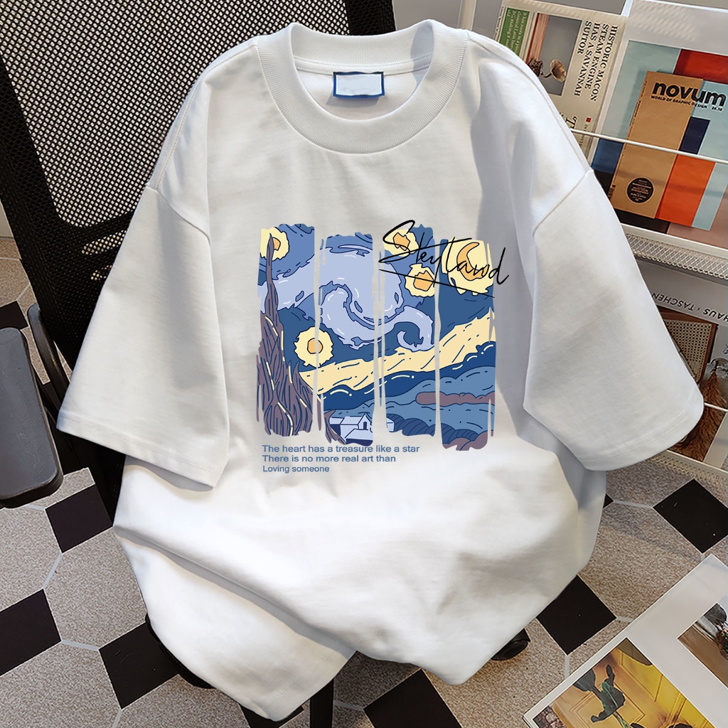 TIHIK เสื้อยืด oversize ด้วยลวดลายท้องฟ้าเต็มไปด้วยดวงดาว สําหรับผู้หญิงและนักเรียน COD