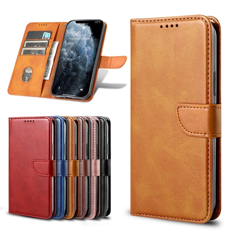 ซองหนังสําหรับ Samsung Galaxy S5 S6 S7 S8 S9 S10 S10E Edge Plus 5G Flip Casing Wallet Cover Buckle Card Slots Stand Bag แขนป้องกัน
