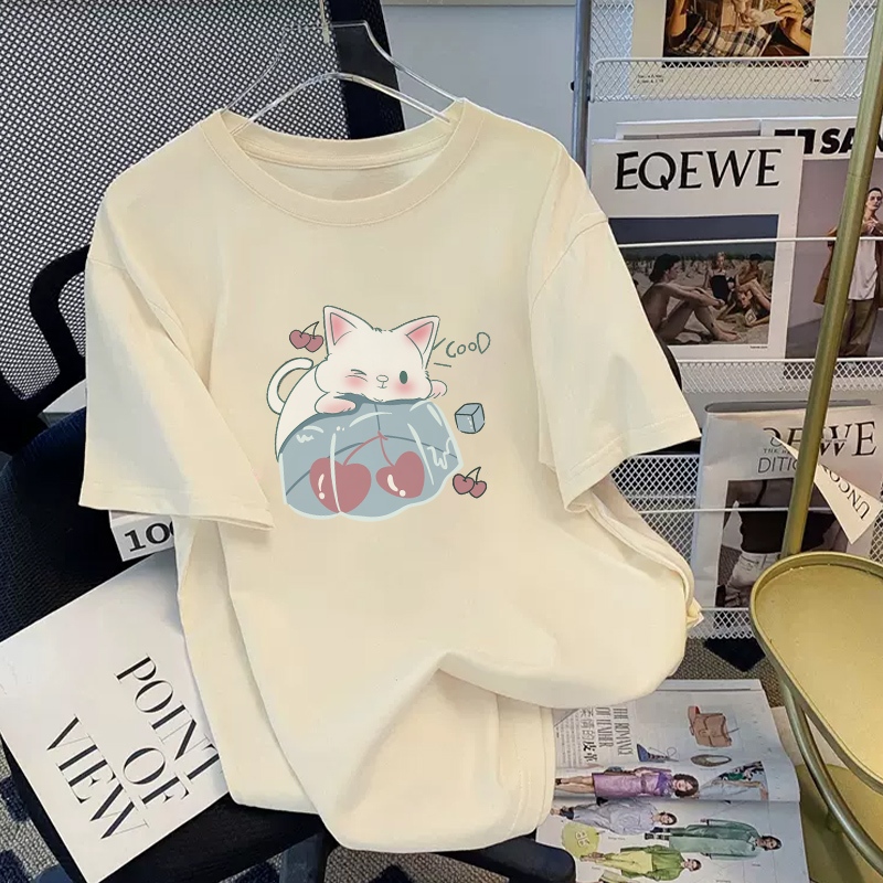 เบลี่ [จัดส่งฟรี] เสื้อยืดลําลอง คอกลม แขนสั้น ลายตัวอักษร ไหล่ตก ผู้หญิง (สีขาว, ดํา, มี 6 สี)