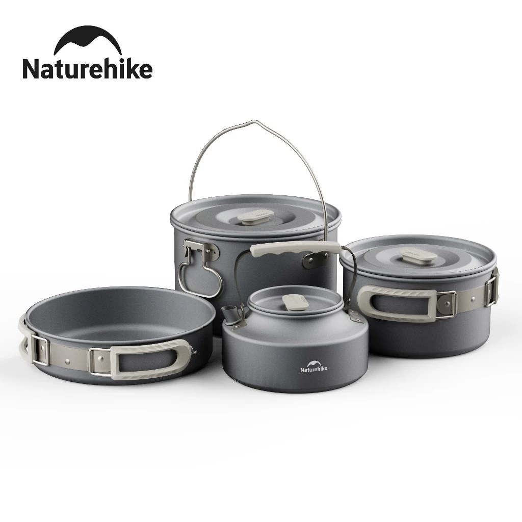 Naturehike เดินป่าธรรมชาติ เครื่องครัวตั้งแคมป์หม้ออลูมิเนียมอัลลอยด์ชุดหม้อกลางแจ้งรวมกัน
