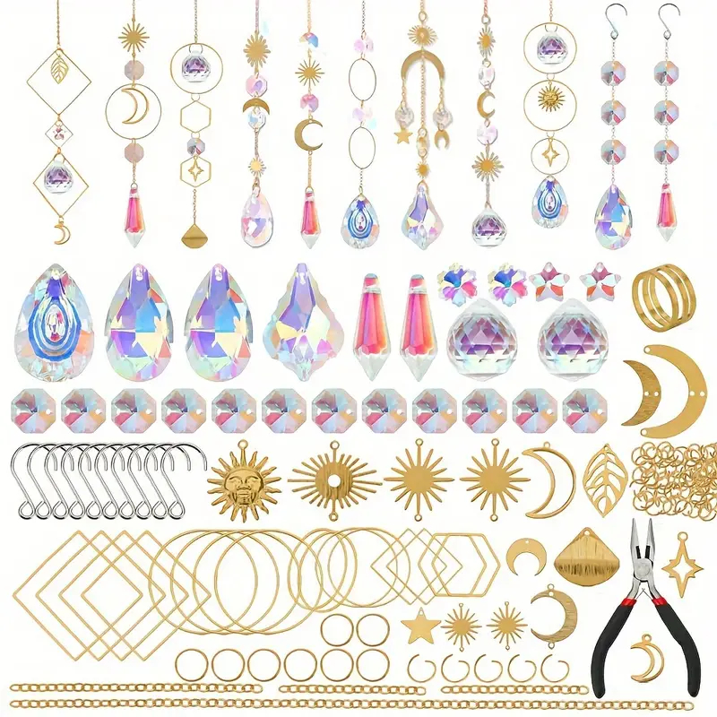 200 ชิ้น DIY Suncatcher ผู้ใหญ่การผลิตชุดคริสตัล Sun Catchers หัตถกรรมจี้ตะขอโซ่ Rainbow Manufacturing Commercial ใช้แขวน Windows Prismatic ในร่มกลางแจ้งคริสต์มาสงานแต่งงานตกแต่ง