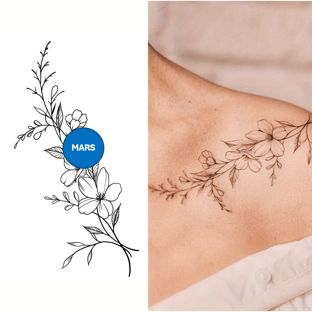 Mars Tattoonew Technology Magic รอยสักกึ่งถาวร 2 สัปดาห์ รอยสักชั่วคราว สติ๊กเกอร์รอยสัก Minimalism Flowers C018