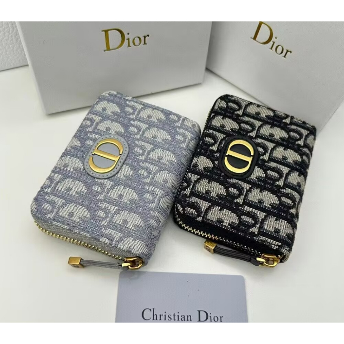 [กล่องของขวัญ] แฟชั่น Dior การเย็บ zipper กระเป๋าสตางค์ หนังคุณภาพสูง ผู้หญิงสุดหรูกระเป๋าถือ