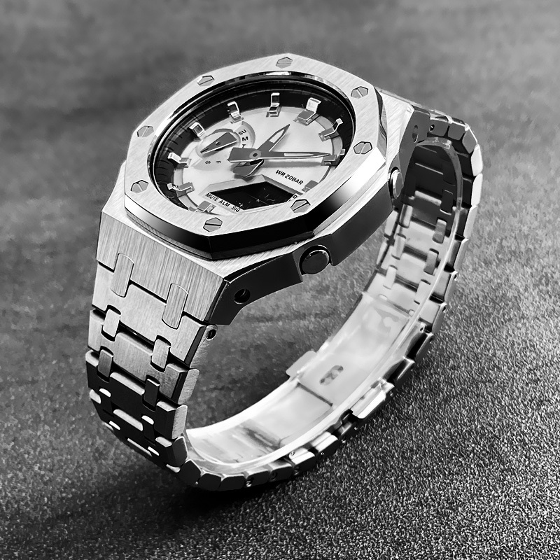 เหมาะสําหรับ Casio GA2100/GM2100/GMA-S2100/GA2110/GBM2100 ฟาร์ม Oak สแตนเลสสายคล้องการปรับเปลี่ยนอุป