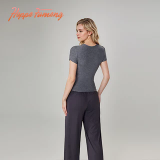 Hoppe Fumeng ขายร้อนแฟชั่นฟิตเนสผู้หญิงแขนสั้นสบายๆกีฬาเสื้อยืดโยคะ tops