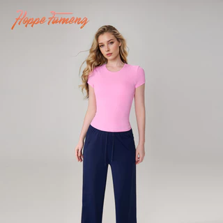 Hoppe Fumeng ขายร้อนแฟชั่นฟิตเนสผู้หญิงแขนสั้นสบายๆกีฬาเสื้อยืดโยคะ tops